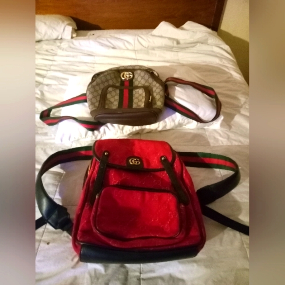 Buy One Get One Free. Red and Brown Designer Backpack Set